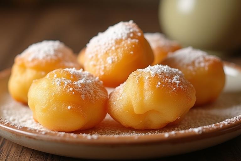 Un plato con pestiños andaluces espolvoreados con azúcar.